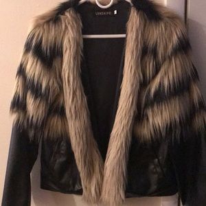 Black faux leather jacket with fur